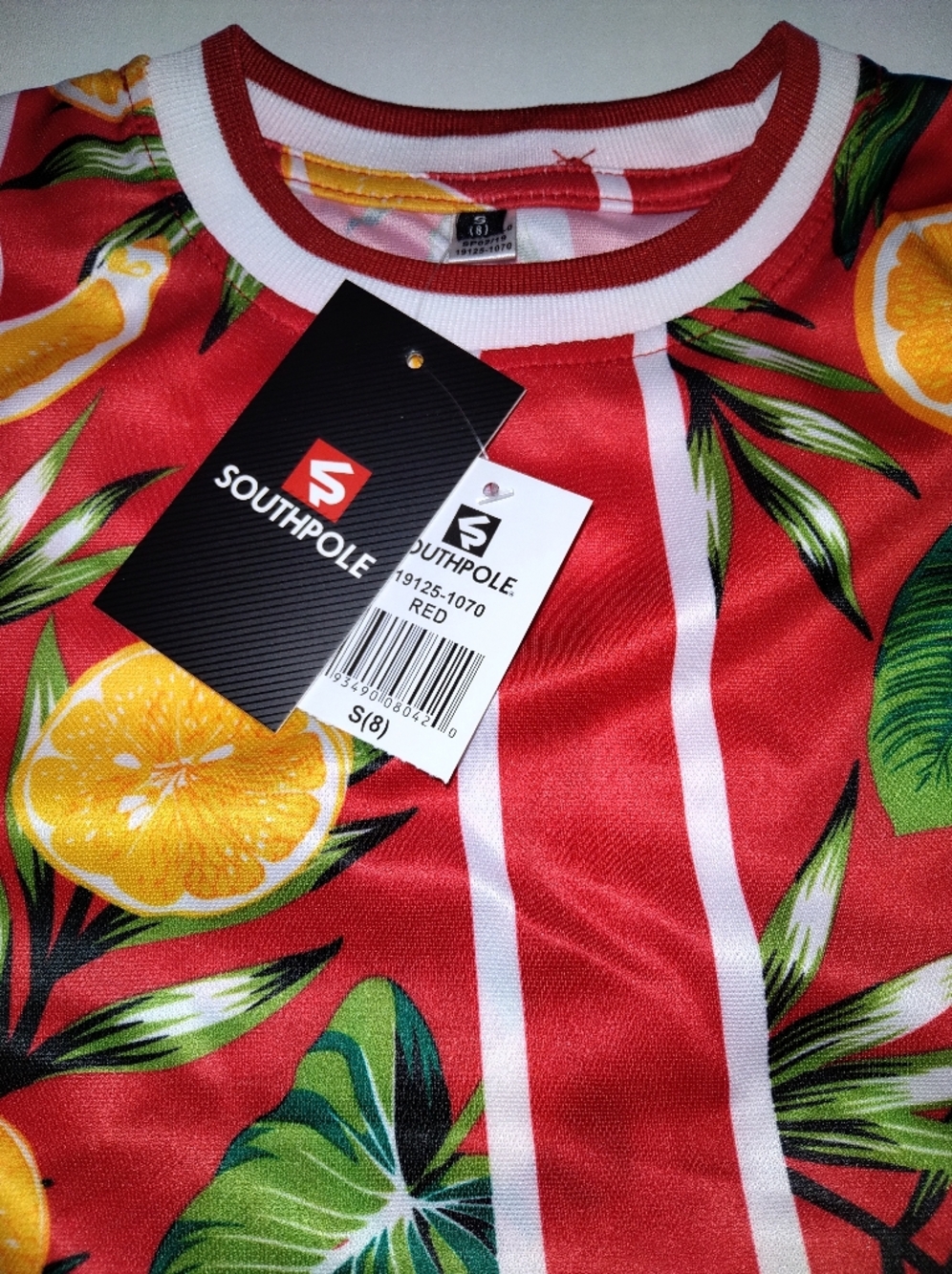 South Pole Boy's Red Tee with Orange Citrus Print New Size 8 - Picture 2 of 5